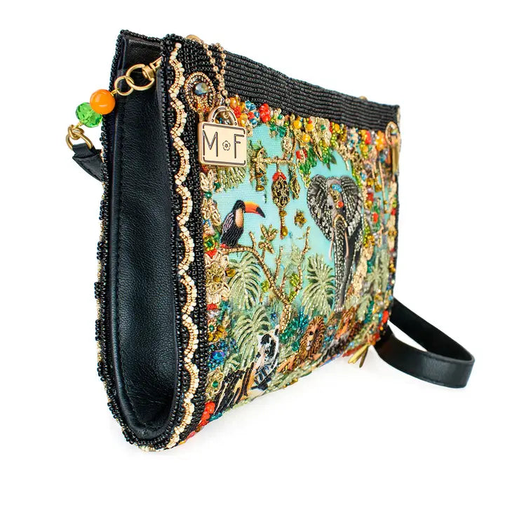 Wild Kingdom Elephant Embroided and Beaded Crossbody Handbag